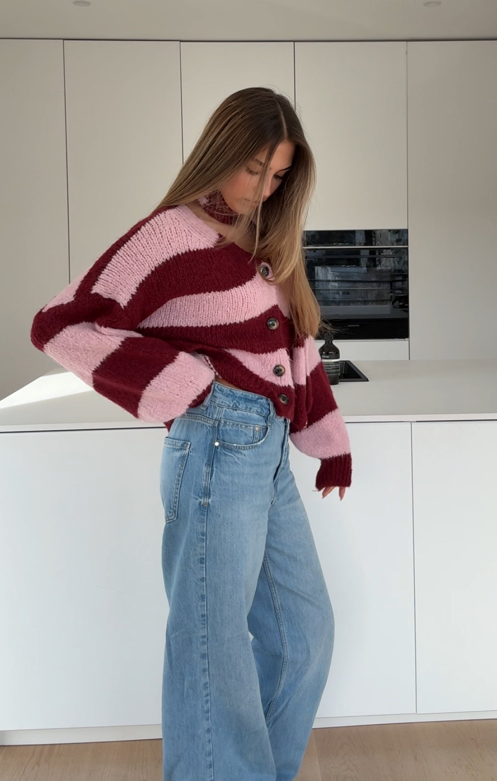 TM | Cardigan de punto a rayas color cherry