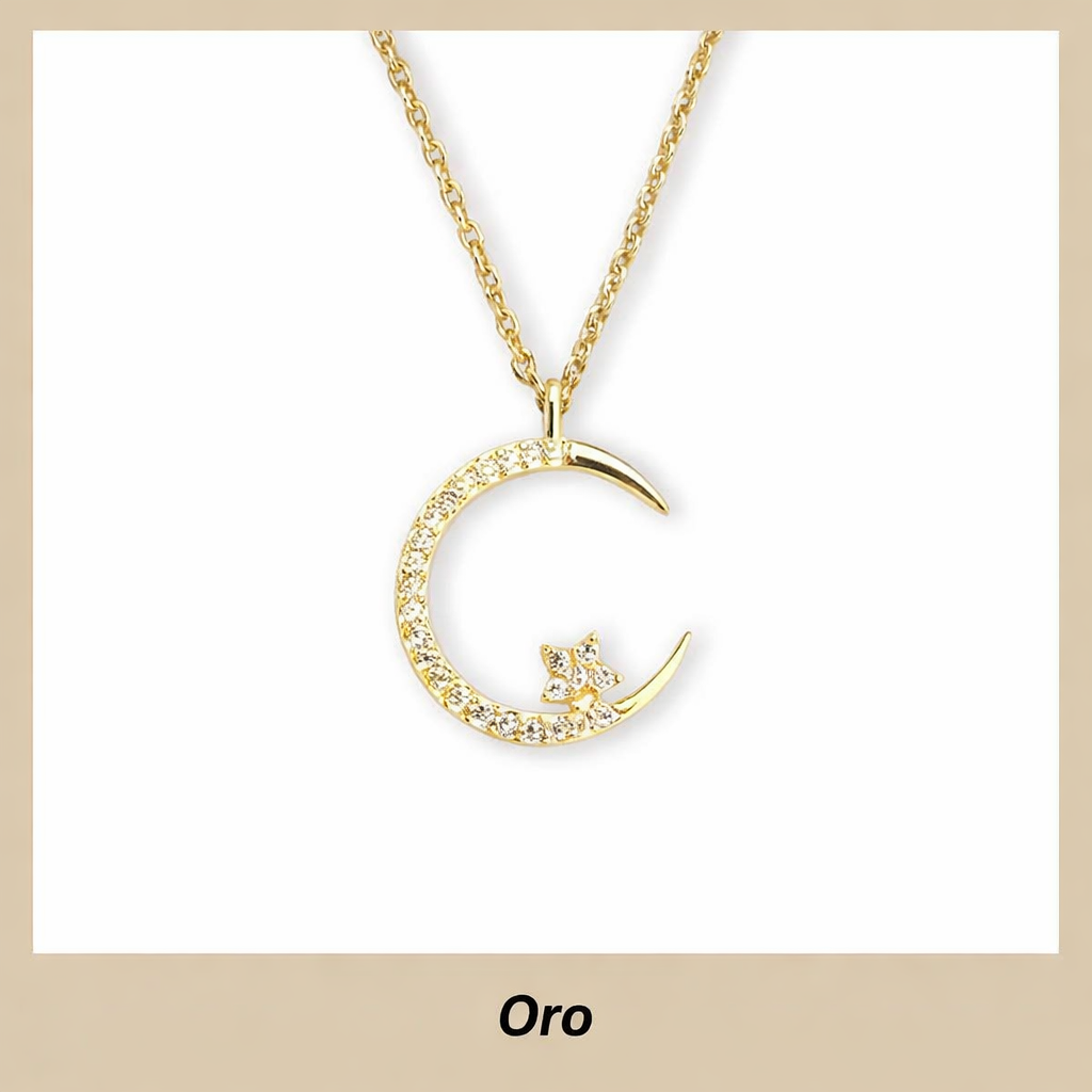 TM | Collar brillante de luna y estrellas con brillantes