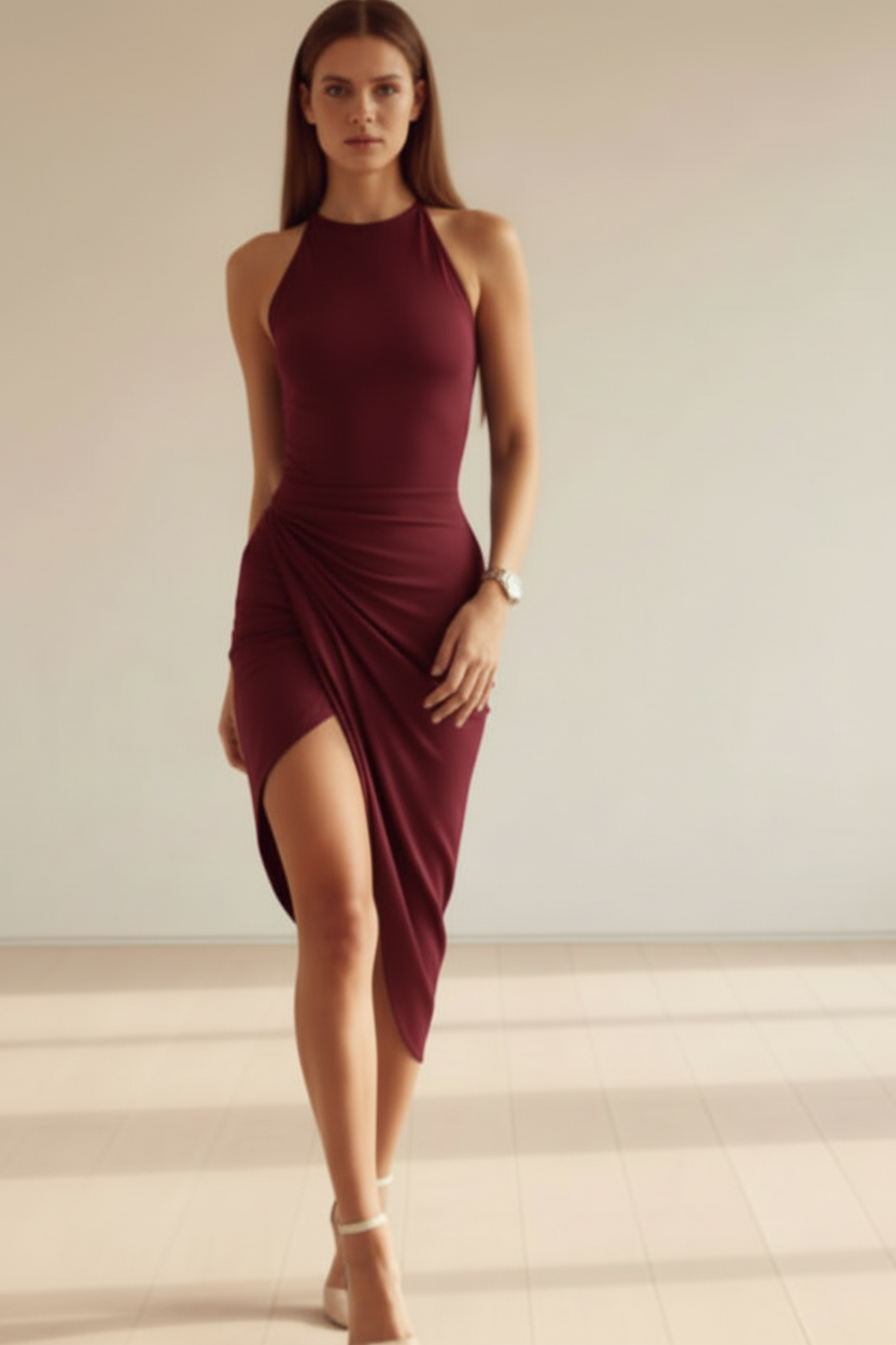 TM | Vestido elegante con abertura asimétrica